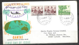 Cocos (Keeling) Islands 1963 Qantas Around The World Flight Cocos To Port Louis, Souvenir Cover - Islas Cocos (Keeling)