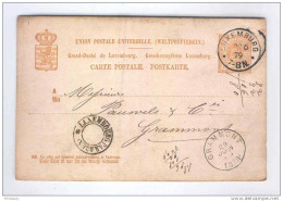 Entier Postal Du Luxembourg 1879 Vers GRAMMONT - Cachet De Passage LUXEMBOURG PAR BRUX - Centre Vide  --  LL118 - Grenzübergangsstellen