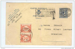 Entier Lion Héraldique 90 C  BRUXELLES 1953 En Ville - Taxé 2 X Timbre-Taxe 30 C Pour Insuffisance -Tarif 1F20 --  KK258 - Cartes Postales 1951-..