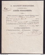 DDDD 573 --  CERTIFICAT à Charleroi 1838 - Armée Permanente - 2è Régiment D'Infanterie - Sergent Soliveau De AYWAILLE - Briefe U. Dokumente