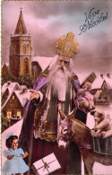 FETES & VOEUX - St NICOLAS Distribue Des Cadeaux Aux Enfants - Anes - Eglise  - Vive St Nicolas - Carte Postale Ancienne - San Nicolás