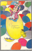 FETES & VOEUX - Petite Fille Dans Un Oeuf - Oeuf Tricolore - Poussin - Joyeuses Paques - Carte Postale Ancienne - Saint-Nicholas Day