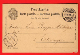 ABB-04 Ganzsache Entier Postal 5 Ct Cachet Lausanne Et Estavayer-le-lac  1893 - Entiers Postaux