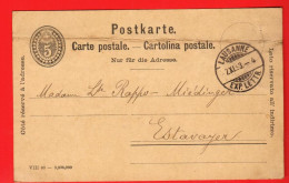 ABB-06 Ganzsache Entier Postal 5 Ct Cachet Lausanne Et Estavayer-le-lac (au Dos)  1893 Petit Pli - Entiers Postaux