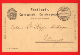 ABB-07 Ganzsache Entier Postal 5 Ct Cachet Lausanne   1893  - Entiers Postaux