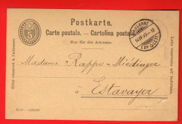 ABB-08 Ganzsache Entier Postal 5 Ct Cachet Lausanne   1893 Et Estavayer-le-lac Au Dos - Entiers Postaux