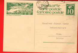 ABB-11 Ganzsache Entier Postal Helvetia 10 Ct St.-Moritz S.Murezzan Cachet Zürich 1927 Circulé Vers Sion - Entiers Postaux