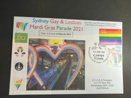 (1 R 24) Sydney Gay & Lesbian Mardi Gras 2021 - With Spain Mardi Gras Rainbow Stamp + COVID-19 Doctor Stamp - Lettres & Documents