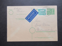 Berlin (West) 1953 Ganzsache Mit Zusatzfrankatur Mit Luftpost Nach Mittenwald / Stempel Berlin Steglitz 1 - Postkarten - Gebraucht