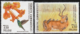 2022 Turkey Symbiosis In Nature: Violetear Colibri, Trumpet Creeper, Red-billed Oxpecker, Impala  Set (** / MNH / UMM) - Segler & Kolibris