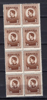 S3024 - ROMANIA ROUMANIE FISCAUX POSTAUX Mi N°31 ** BLOC X8 - Revenue Stamps