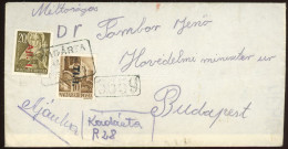 KÁDÁRTA 1945. Ajánlott, Rajzolt Ragjegyes Inflációs Levél Budapestre - Usado