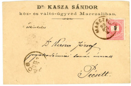 MARCALI 1893. Szép Krajcáros Levél Pécsre Küldve - Usado