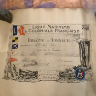 Ligue Maritime Coloniale Française, Diplôme D’honneur 1924 - Diploma & School Reports