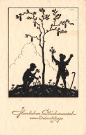 Scherenschnitt Ansichtskarte / Postkarte Herzlichen Glückwunsch Zum Geburtstage Gl.1937 (2303) - Silhouettes