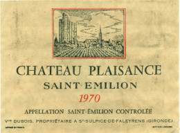 (M23) Etiquette - Etiket - Château Plaisance - Saint-Emilion 1970 - Sonstige & Ohne Zuordnung