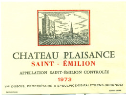 (M23) Etiquette - Etiket - Château Plaisance - Saint-Emilion 1973 - Otros & Sin Clasificación