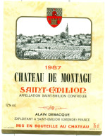 (M23) Etiquette - Etiket - Château De Montagu - Saint-Emilion 1987 - Andere & Zonder Classificatie