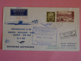 BT7 SAAR   BELLE  LETTRE  1956 PAR AVION  1ER VOL A++  PARIS NEW YORK  + AFF.PLAISANT++++ - Luftpost