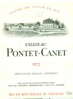 (M24) Etiquette - Etiket - Château Pontet-Canet - Pauillac - 1972 - Sonstige & Ohne Zuordnung