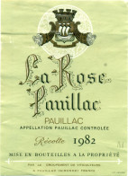 (M24) Etiquette - Etiket - La Rose Pauillac - 1982 - Andere & Zonder Classificatie