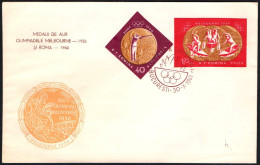ROMANIA BUCHAREST 1961 - GOLD MEDALS AT OLYMPIC GAMES MELBOURNE '56 & ROME '60 - FDC - CANOE / SHOOTING IMPERFORATED - G - Estate 1956: Melbourne