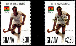 SUMMER OLYMPICS-1984-FIELD HOCKEY-NORMAL STAMP WITH AN OVERPRINT IN GOLD -GHANA-MNH-A5-86 - Hockey (Field)