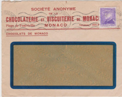 Enveloppe Chocolaterie & Biscuiterie De Monaco YT N° 230 Prince Louis II CAD Monaco Condamine 1943 - Briefe U. Dokumente