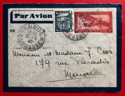 Indochine, Entier-Avion + Complément TAD SNOUL, Cambodge 31.5.1940 Pour La France - (A053) - Covers & Documents