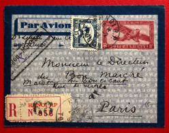 Indochine, Entier-Avion R. + Complément TAD HANOI R.P., Tonkin 28.2.1934 Pour La France - (A055) - Lettres & Documents