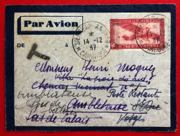 Indochine, Entier-Avion TAD SIEM REAP-ANGKOR, Cambodge 14.12.1937 + TAXE, Pour La France - (A124) - Lettres & Documents