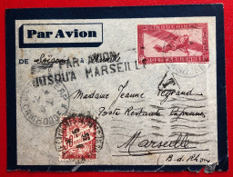 Indochine, Entier-Avion TAD SIEM REAP, Cambodge 24.4.1935 + TAXE, Pour La France - (A128) - Storia Postale