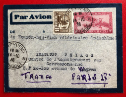 Indochine, Entier-Avion + Complément TAD PREYVENG, Cambodge 14.10.1938, Pour La France - (A142) - Covers & Documents