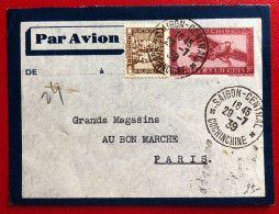 Indochine, Entier-Avion + Complément TAD SAIGON-CENTRAL, Cochinchine 29.7.1939, Pour La France - (A168) - Cartas & Documentos