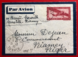 Indochine, Entier-Avion TAD LAO-KAY, Tonkin 31.12.1937, Pour NIAMEY, Niger, Timbre Manquant - (A212) - Storia Postale