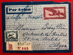 Indochine, Entier-Avion R. + Complément TAD CANTHO, Cochinchine 9.7.1934, Pour L'Algérie - (A215) - Cartas & Documentos