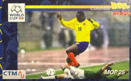 1998 WORLD CUP - COLOMBIA PHONE CARD, USED, VERY FINE AND CLEAN. - Macao