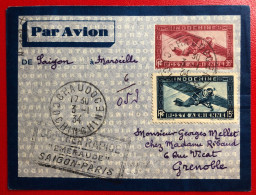 Indochine, Entier-Avion TAD CHAUDOC, Cochinchine 3.1.1934 - COURRIER RAPIDE "EMERAUDE" SAIGON-PARIS - (A391) - Briefe U. Dokumente