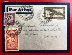 Indochine, Entier-Avion + Complément TAD PHNOM PENH, Cambodge 6.9.1949 - Pour Paris - (C030) - Cartas & Documentos