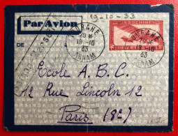Indochine, Entier-Avion TAD TOURANE, Annam 19.10.1933, Pour La France - (C059) - Cartas & Documentos