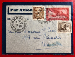 Indochine, Entier-Avion TAD SNOUL, Cambodge 12.4.1940, Pour La France - (C085) - Covers & Documents