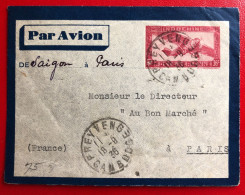 Indochine, Entier-Avion TAD PREYVENG 18.9.1936, Pour La France - PUB Flamme LE BOKOR Au Verso ! - (C231) - Briefe U. Dokumente