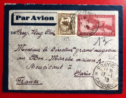 Indochine, Entier-Avion TAD PREYVENG 13.1.1939, Pour La France - (C264) - Briefe U. Dokumente