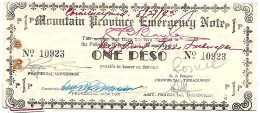 PHILIPPINES MOUNTAIN  Province ONE Peso  #595a 3  (2 Lignes égales)  Contresigné Municipalité LUBUAGAN  Pr. Neuf TTB - Philippines