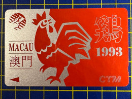 MACAU  1993 CHINESE LUNAR NEW YEAR OF THE COCK PHONE CARD VERY FINE AND CLEAN USED - Macau