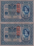 PAREJA CORRELATIVA DE AUSTRIA DE 1000 KRONEN DEL AÑO 1902 SIN CIRCULAR (UNC) (BANK NOTE) - Autriche