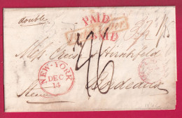 LETTRE DE NEW YORK USA 1842 PACKET LETTER + PAID TAXE 26 MENTION DOUBLE POUR BORDEAUX LETTRE - …-1845 Préphilatélie