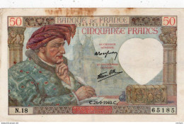 Billet -  FRANCE - 50 Francs Jaques Coeur -  N 18 - C 26 - 9 - 40  - - 50 F 1934-1940 ''Cérès''