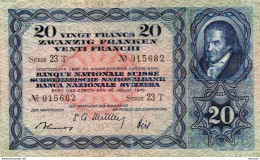 Billet   SUISSE 20 FRANCS  1949  N° 015682 Serie  23 T Ce Billet A Circulé - Schweiz