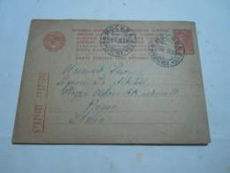 Russia USSR Postal Stationery Postcard Cover 1936  TO ROME ITALY - Brieven En Documenten